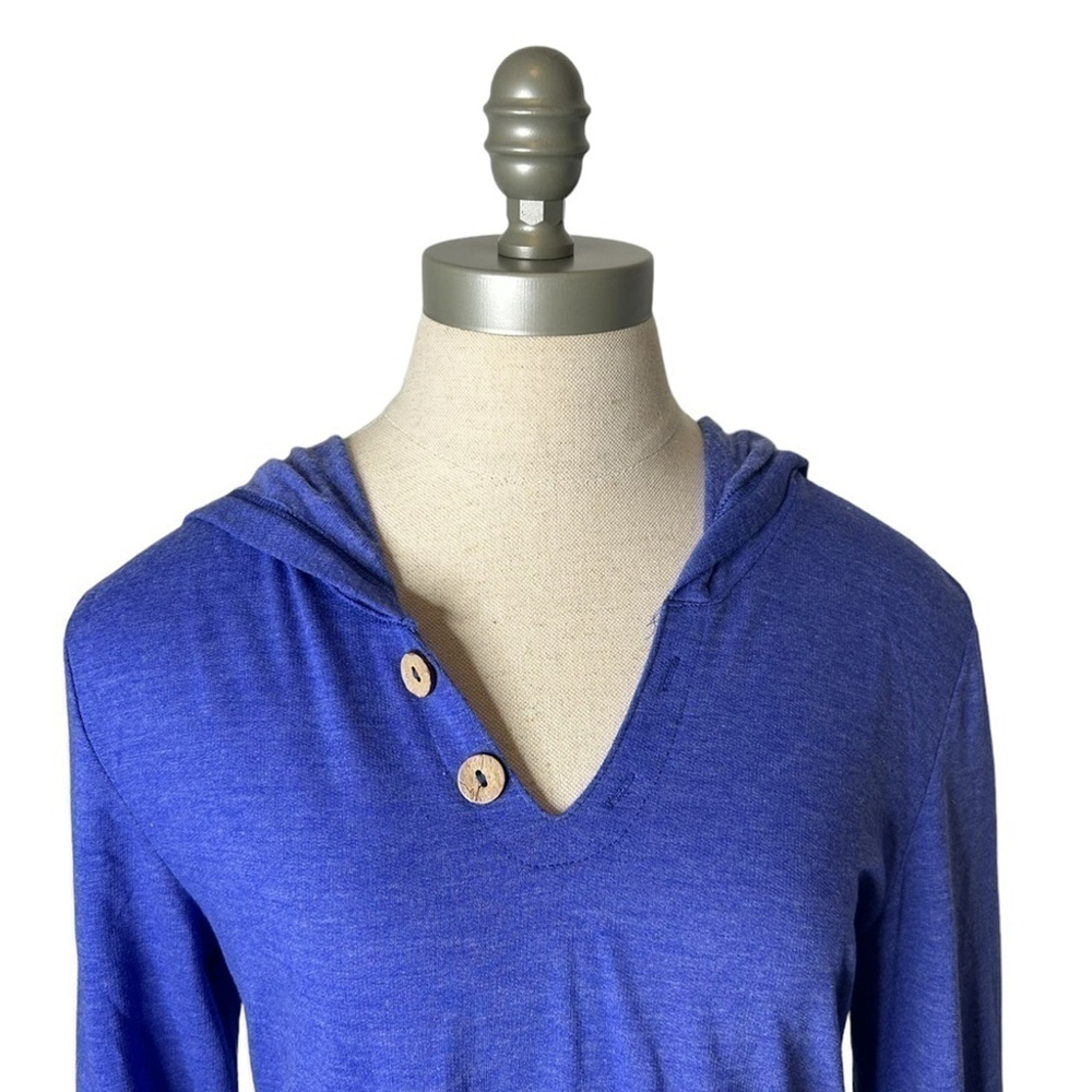 Nouveau Pajama Drama Blue Cozy Hooded Long Sleeve Sleep Dress NightGown Medium - Picture 3 of 12